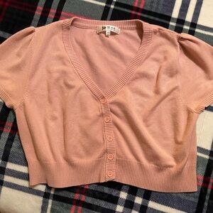 Pink Cropped Short Sleeve Sweater, Yemak Mak Sweater Unique Vintage